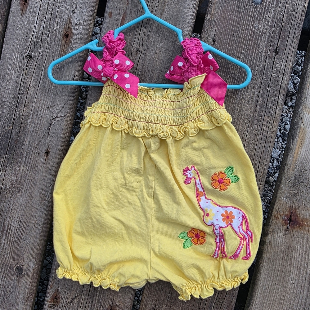 Good Lad Sunshine Giraffe Romper with Pink Details